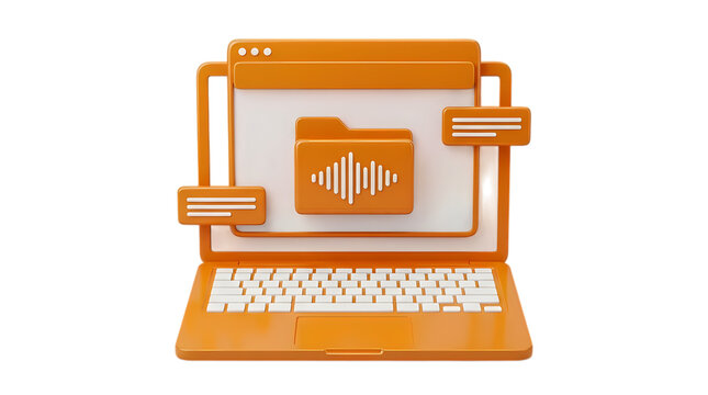 Audio file on laptop screen, music editor application, creating and editing sound, isolated on transparent background