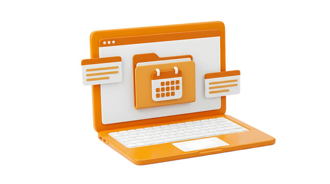Productivity laptop with calendar folder 3d render item isolated on transparent background set