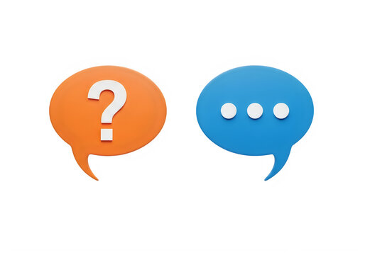 Confused orange question mark and happy blue smiley face icons