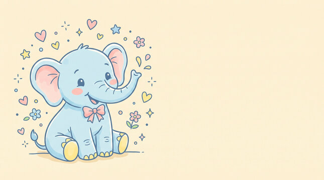 Cute Baby Elephant Doodle with Copy Space for Baby Shower Invitation