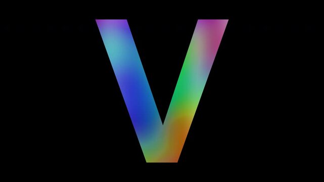The uppercase letter "V" featuring colorful, abstract patterns, alpha channel, loop