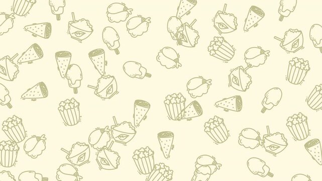 Ice cream treats are arranged in a whimsical hand-drawn pattern over a soft cream colored background surface.
