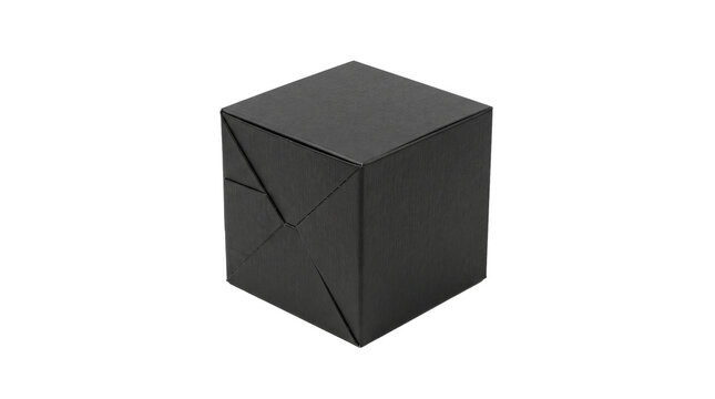 Minimalist black geometric cube puzzle with decorative engraved as PNG asset