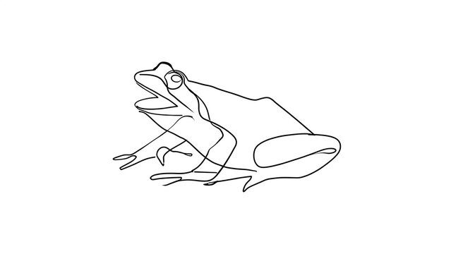 Line art frog illustration on white background.