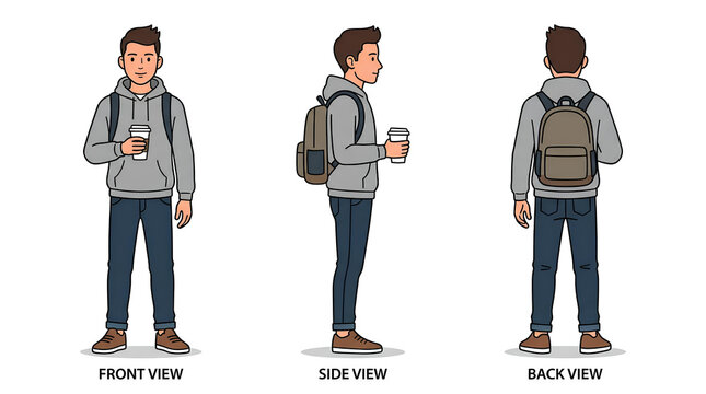 Character design sheet showing front side and back views.