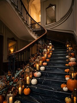 Elegant Autumn Staircase Decor