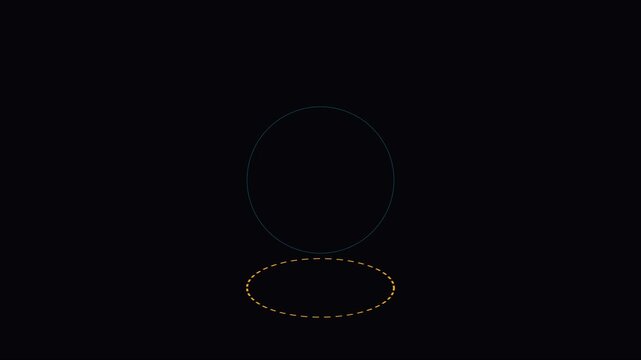 Abstract motion with floating dashed circles and minimalist lines on animation 4k black background, motion background