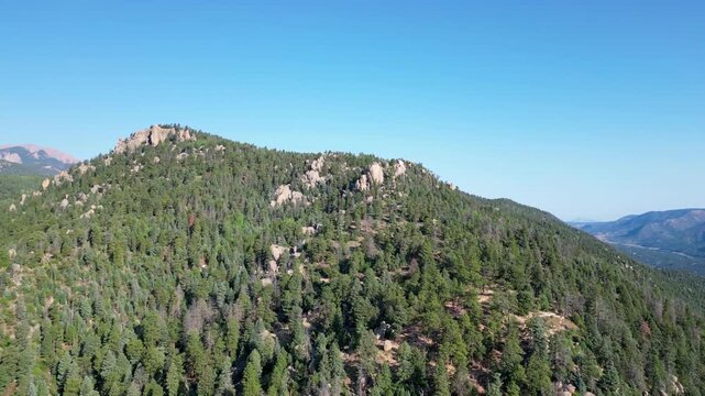Aerial mountain landscape with blue sky