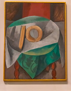 The famous painting Bread on the table (1906) by Pablo Picasso on display inside the Kunstmuseum Basel, Switzerland