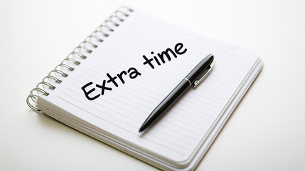 Naklejka premium A spiral notebook with Extra Time written on the paper isolated on white background. Symbolizes productivity and.