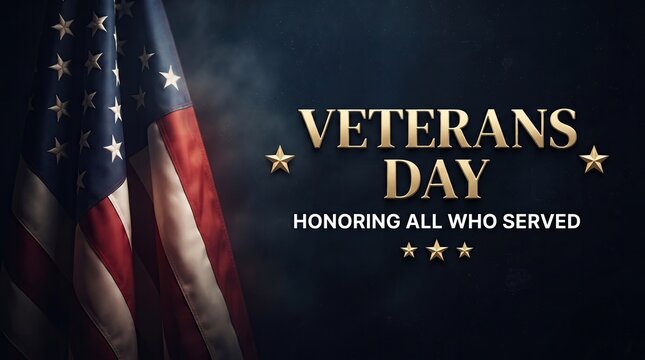 Veterans day background featuring a waving american flag with patriotic text honoring all who served their country