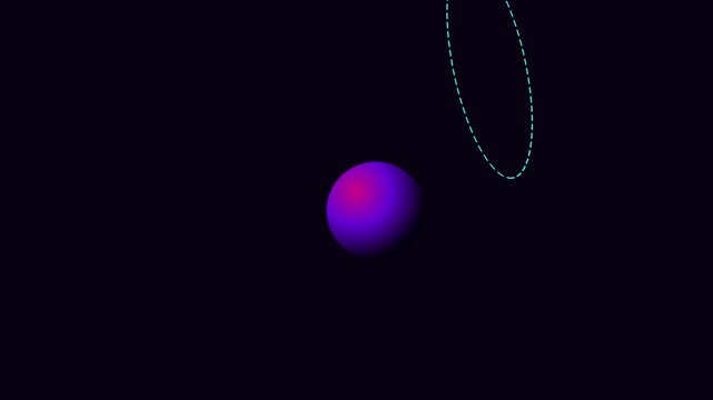 Abstract purple gradient sphere orbiting with dashed line path animation 4k