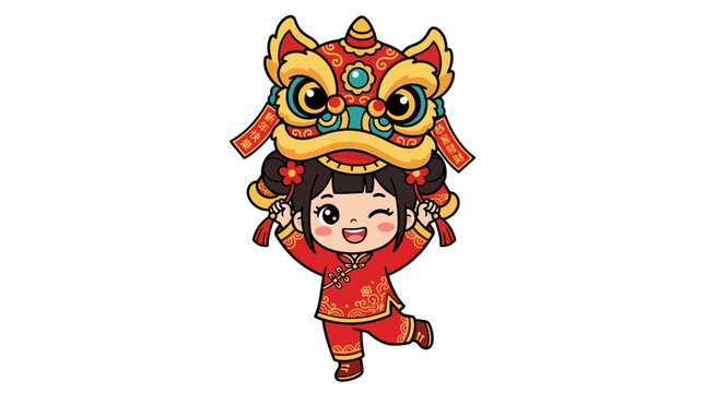 Chinese New Year Girl in Dragon Costume Celebration