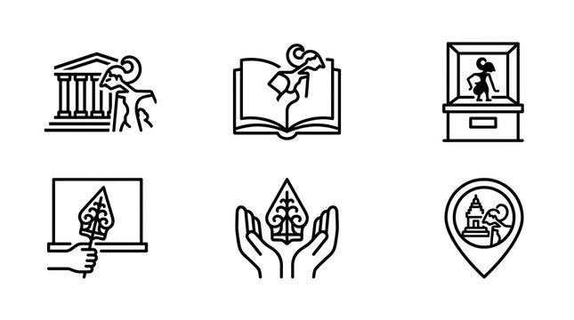 Indonesian Wayang Kulit and Museum Vector Icon Set