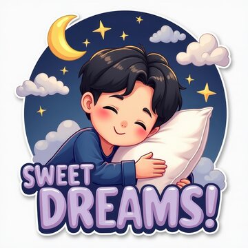 Adorable Child Sleep Peacefully in Bed Under Night Sky with Moon and Stars
