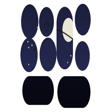 Set of dark blue oval shapes and black rounded rectangles