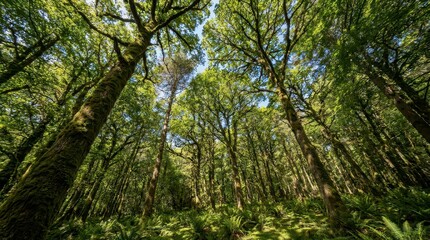 Fototapeta premium Low angle view of lush green forest canopy
