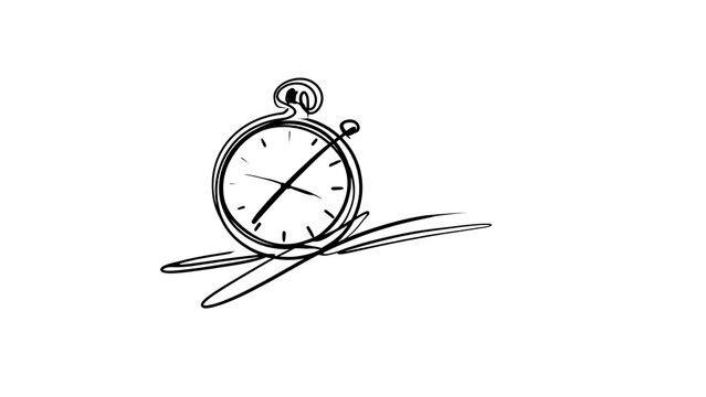 Hand drawn stopwatch sketch on white background.