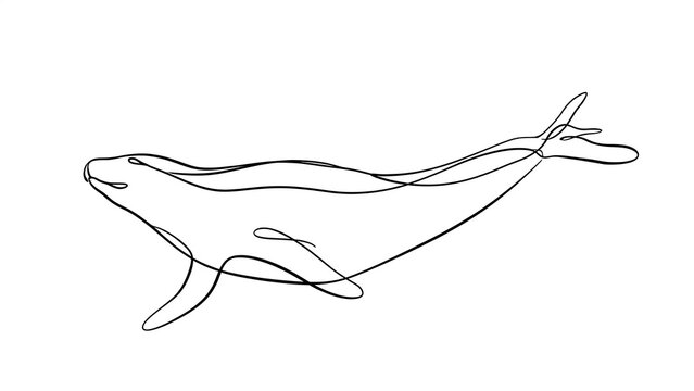 Minimalist whale line drawing white background.