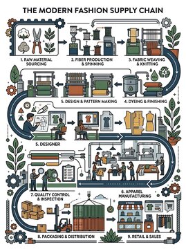 Modern fashion supply chain lifecycle from sourcing to retail