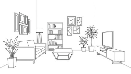 Fototapeta premium Minimalist living room interior with furniture and modern decor Vector