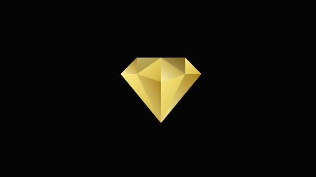 Golden diamond rotating on animation 4k black background: luxury jewelry and success concept