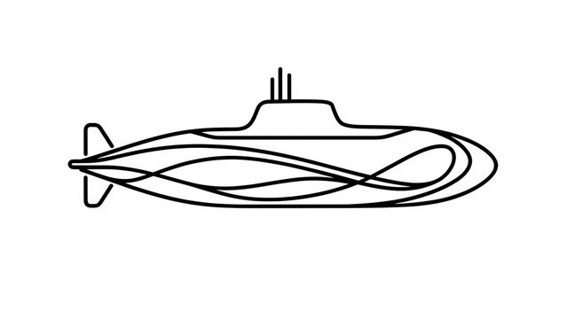 Submarine line art illustration white background.