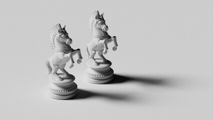 Two White Chess Knights with Film Grain Effect and Soft Shadow © Muhammad Usama