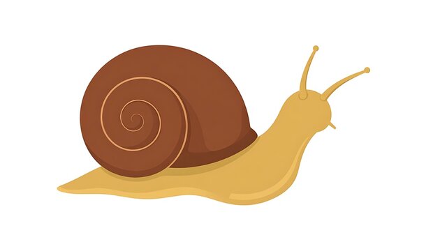 Pixel art snail with brown spiral shell and yellow body, slowly crawling on a white surface