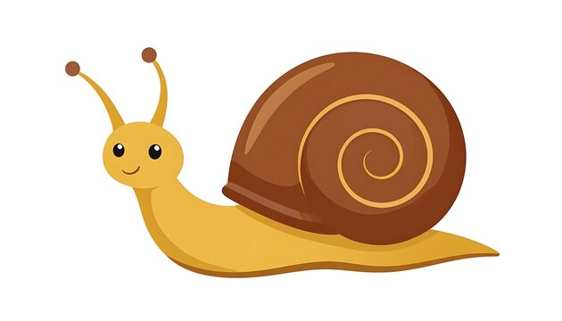 Pixel art snail with brown shell and yellow body on white background, cute cartoon illustration
