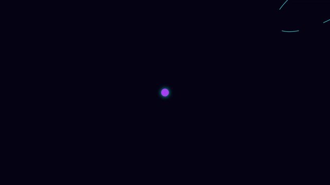 Minimalist abstract atom model animation with glowing purple core and rotating orbital rings 4k science