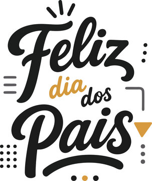 Lettering Vetorial Feliz Dia dos Pais Preto Dourado e Cinza com Formas Geom&eacute;tricas Modernas