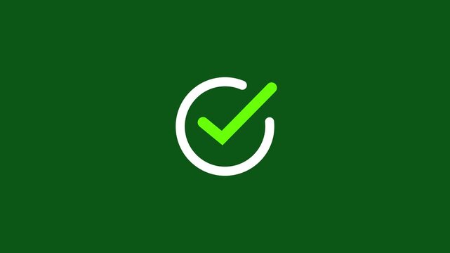Animated green checkmark appearing inside a white circle on a solid dark green background, minimalist motion for user interface feedback, success confirmation, and digital validation