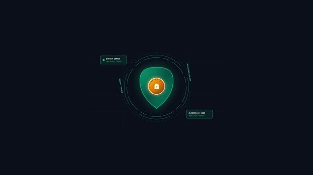 Futuristic Digital Security Shield Icon Animation with Data Interface Elements for Cyber Protection