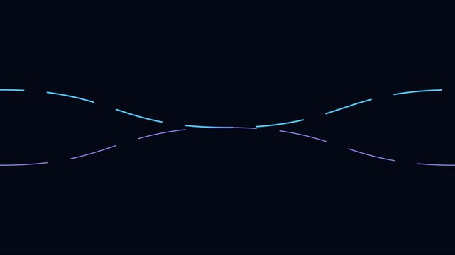 Minimalist abstract motion with pulsing neon dashed lines on dark animation 4k background, motion neon