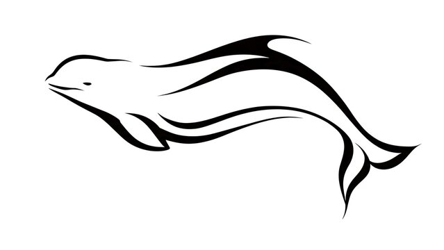 Elegant dolphin silhouette illustration white background.