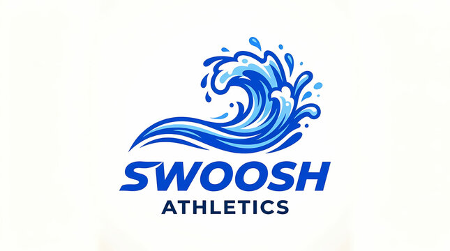 Dynamic wave logo design for a sports team or athletics club featuring a powerful blue ocean wave graphic with typography