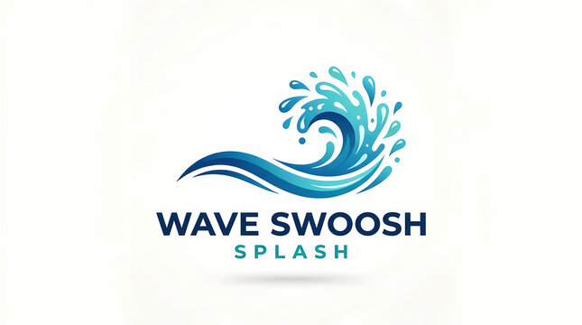 Modern wave swoosh splash logo design with stylized blue water curls and droplets