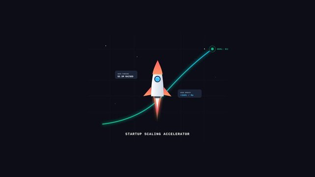 Startup Scaling Accelerator Concept Featuring Rocket Launching Graphic Animation for Business Growth