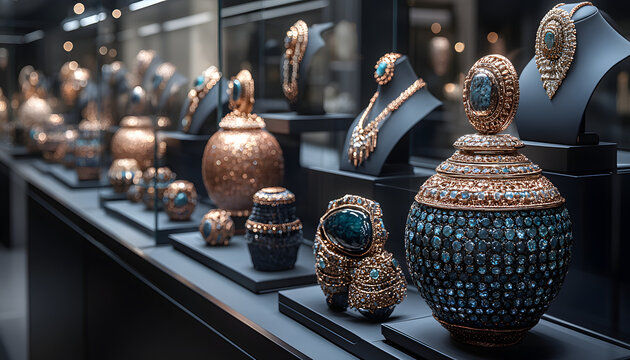 Ultra Realistic 3D Render of Ethnic Jewelry with Metallic Details and Gemstones in a Modern Contemporary Fashion Context