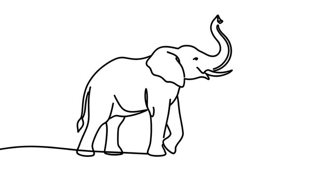 Minimalist elephant line art on white background.