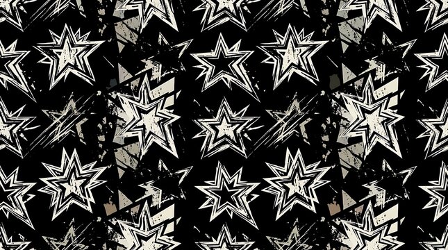 Edgy urban graffiti star repeat pattern for apparel design