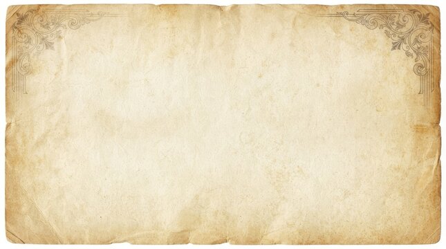 A weathered, aged piece of parchment paper displays a decorative, ornate border at the top and bottom.