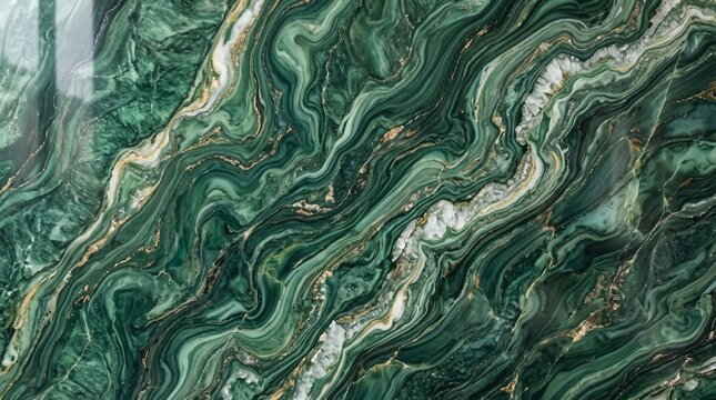 Abstract emerald green marble texture with veins of gold and white