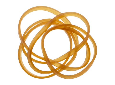 A cluster of intertwined brown rubber bands isolated on transparent background