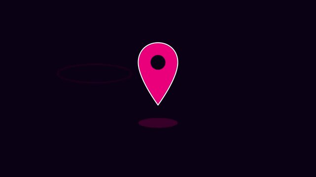 Animated pink map location pin pulsing on dark animation 4k background, for navigation and, travel ui