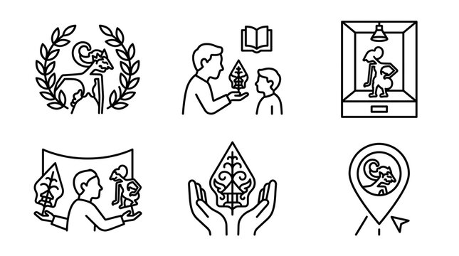 Wayang Kulit Line Icon Set for Indonesian Cultural Heritage