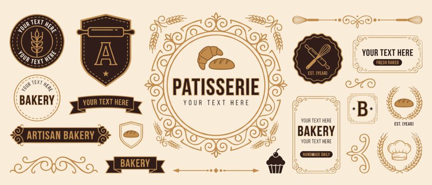 Artisan Bakery and Patisserie Logo Set with Editable Vector Illustration