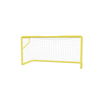 Desain High-quality 3D render of a yellow soccer goal with a white net isolated on a clean white background.