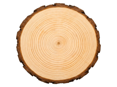 Cross section of a tree trunk showing annual growth rings isolated on transparent background